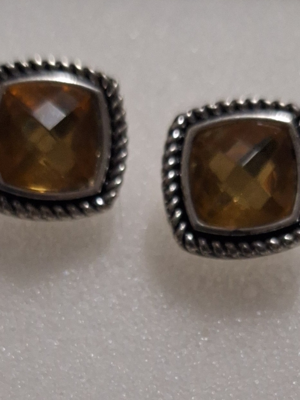 Costume Cushion Faceted Smoky Topaz Stud Earrings - Brown